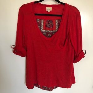 Red long sleeve shirt with scarf back detail